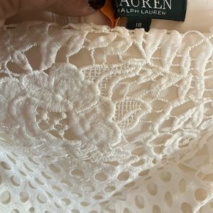 White laced off the shoulder dress by Lauren.